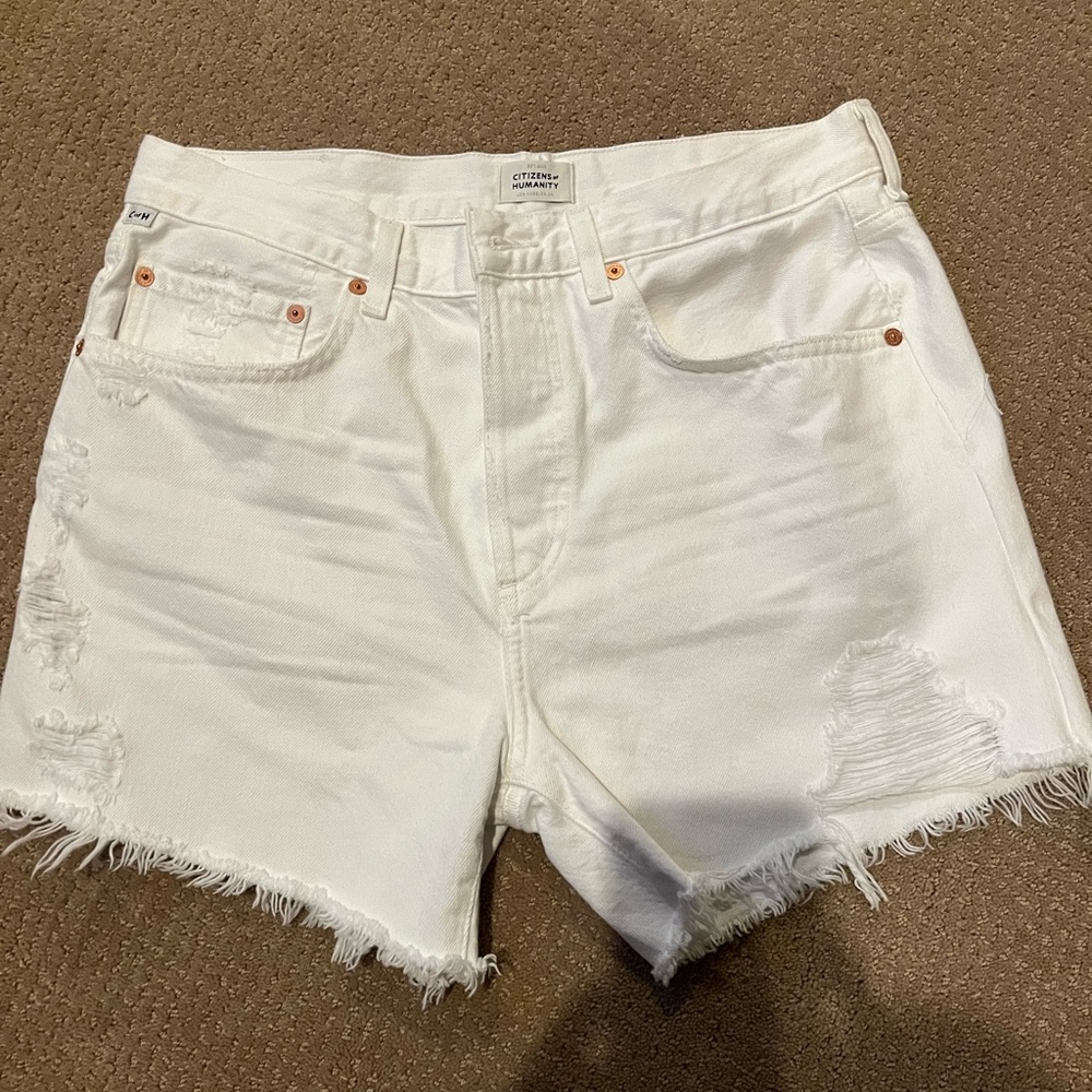 Citizens Of Humanity White Jean Shorts Distressed Cut-Offs